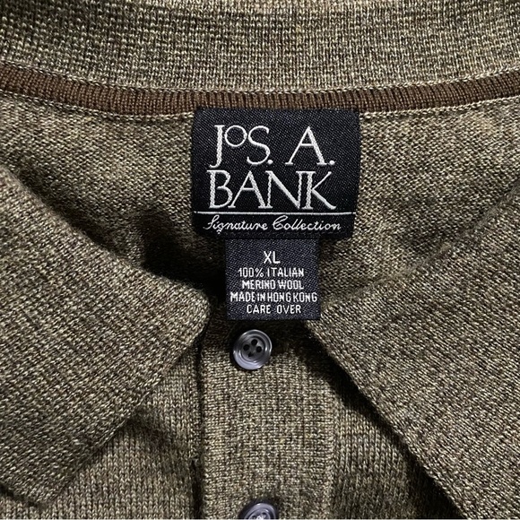 Jos A Bank Greenish Brown Italian Merino Wool Collared Sweater - Picture 4 of 4